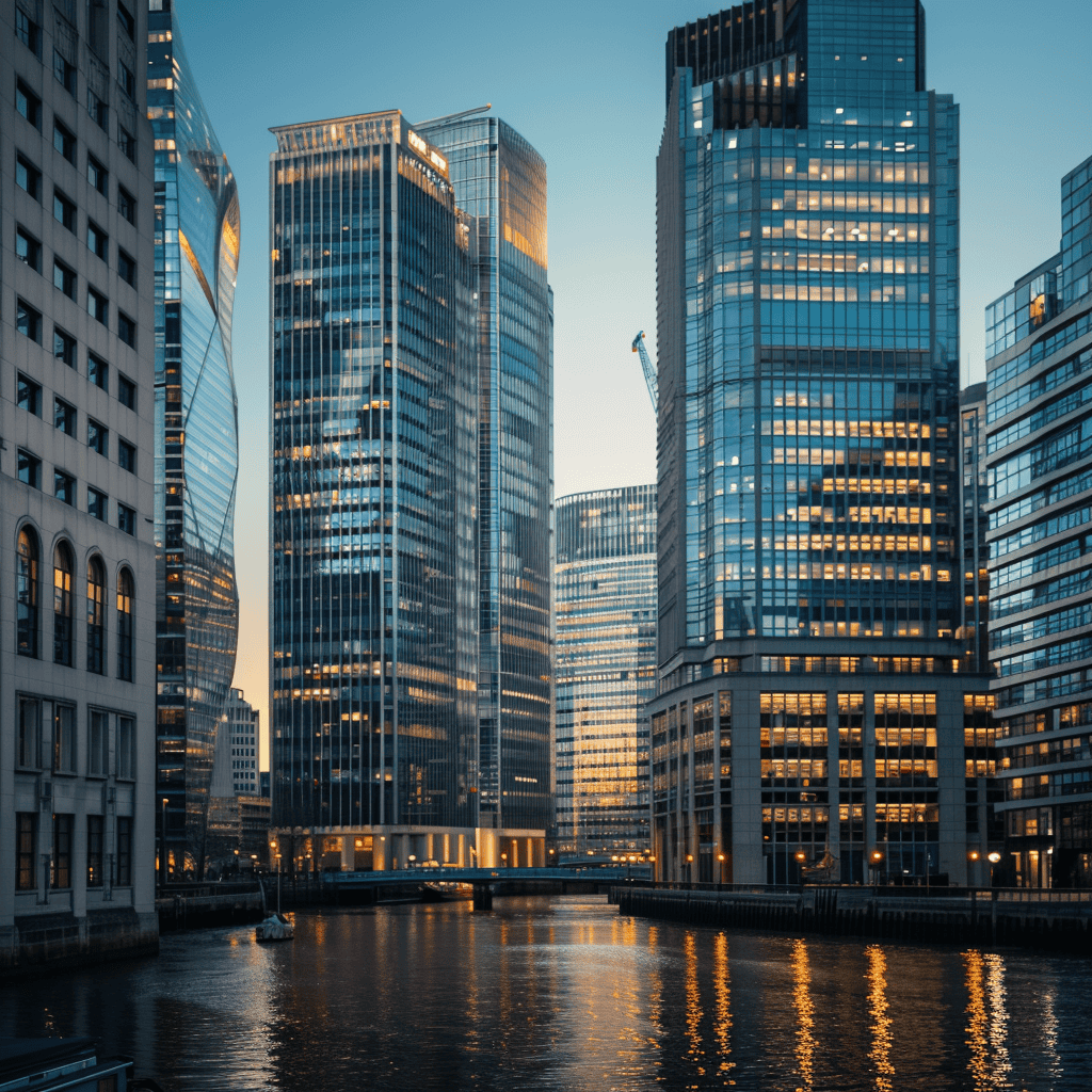 High Rise Office Buildings next to water