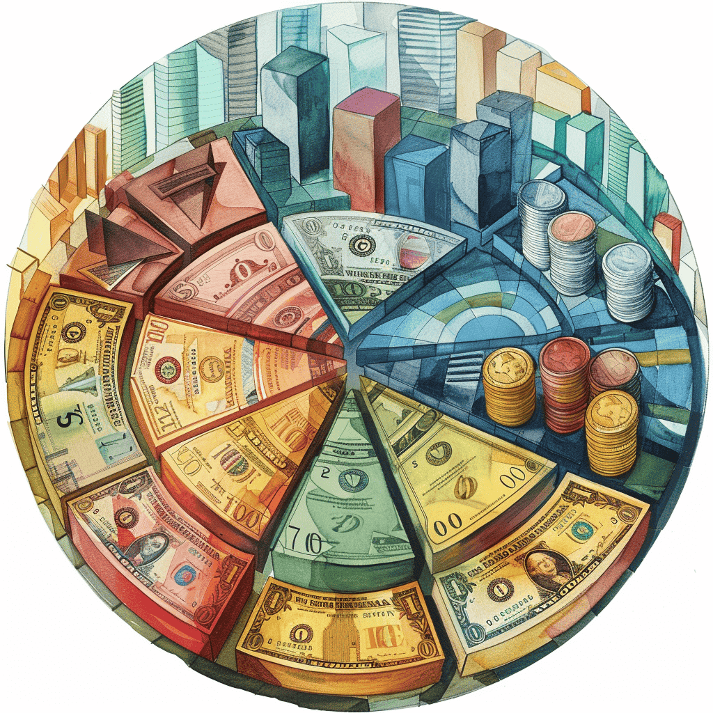 Pie Chart showing money moving between different pieces